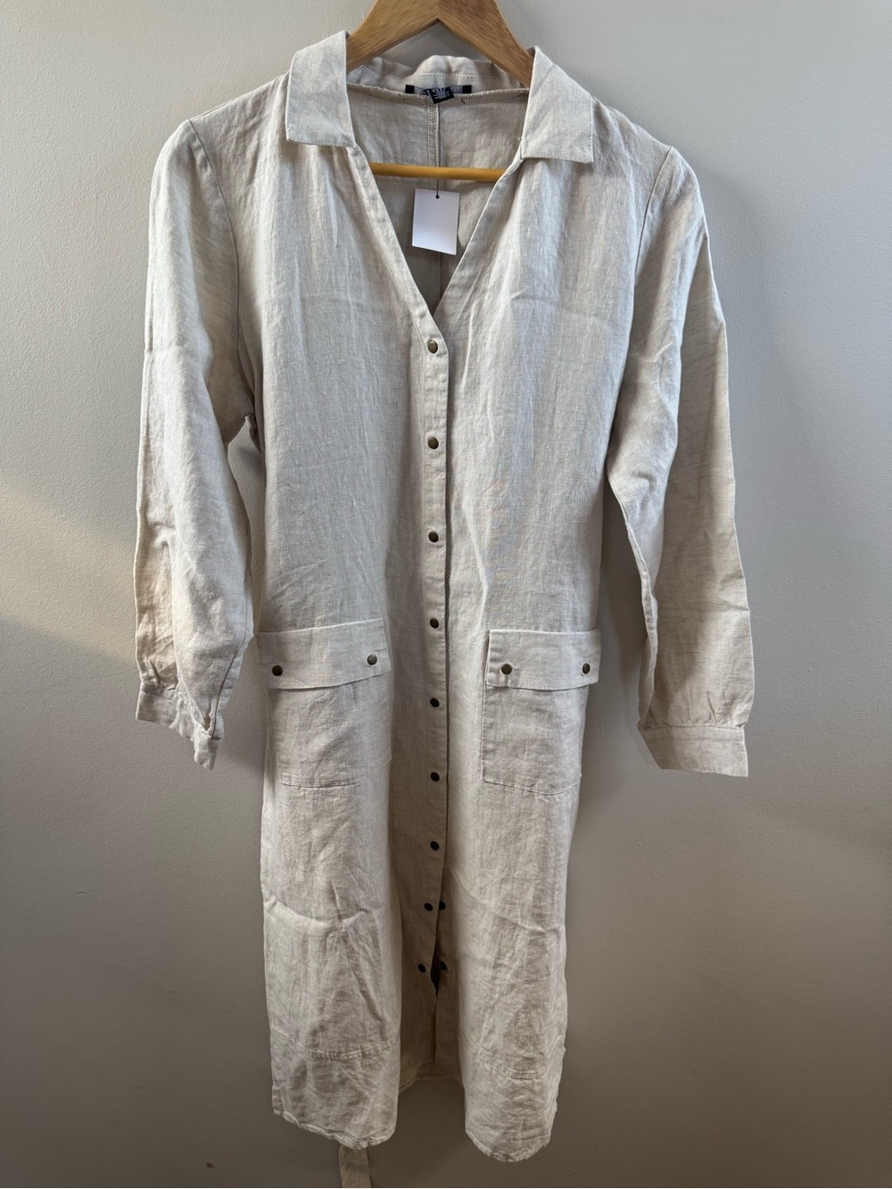Saks Fifth Avenue Beige Linen Midi Shirt Dress